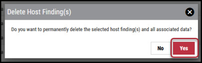 Delete Host Findings - Delete Host Findings Window